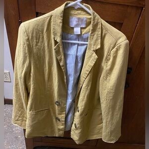 Halston Linen Blazer Yellow Size Large Lined 2 buttons with side pockets worn 1x